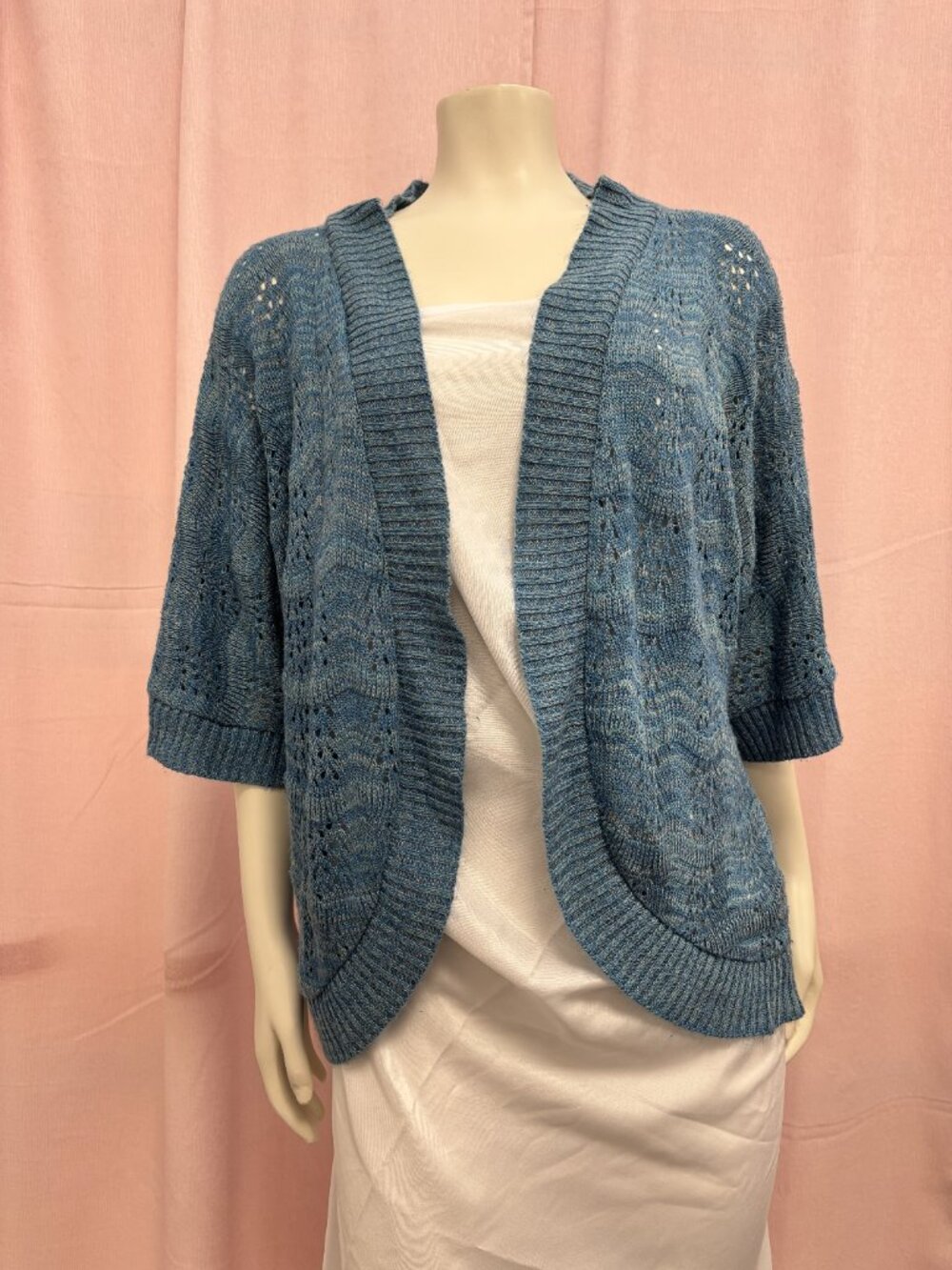 Lane Bryant Cardigan Women’s 14/16 Blue Open Knit Short Sleeve Open Front